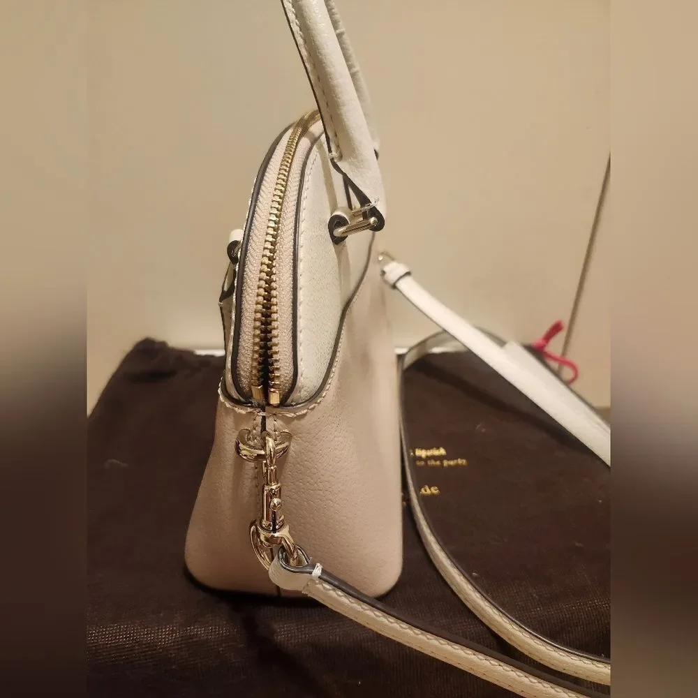 Kate Spade NY White/Nude Leather Domed Satchel/Crossbody Bag Ret.$330 w/Dustbag